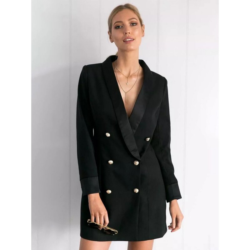 Women Blazer Jacket Double Breasted V-Neck Blazer Dress Chic  Modern Office  Career