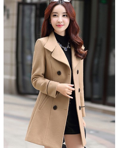 Women 's Pea Coat Turndown Collar Outerwear Chic  Modern Spring Fall Street Wear