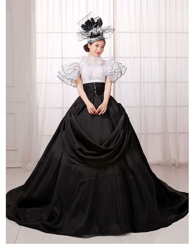 Women 's Vintage Costume Victorian Ball Gown Black Dress Retro Costume Halloween ROCOCO