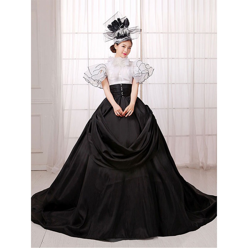 Women 's Vintage Costume Victorian Ball Gown Black Dress Retro Costume Halloween ROCOCO