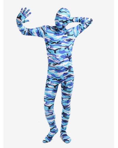 Unisex Morph Suit Blue Camouflage Lycra Spandex Fabric Zentai Suit Full Body Suit