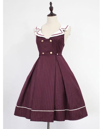 Classic Lolita Dress Neverland Morning Star Idol Academy JSK Burgundy Stripe Sailor Collar Lolita Jumper Skirt Original Design