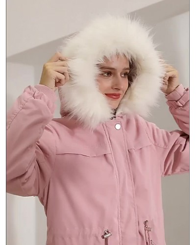 Cotton Coats Pink Hooded Winter Outerwear For Women 2023 Casual