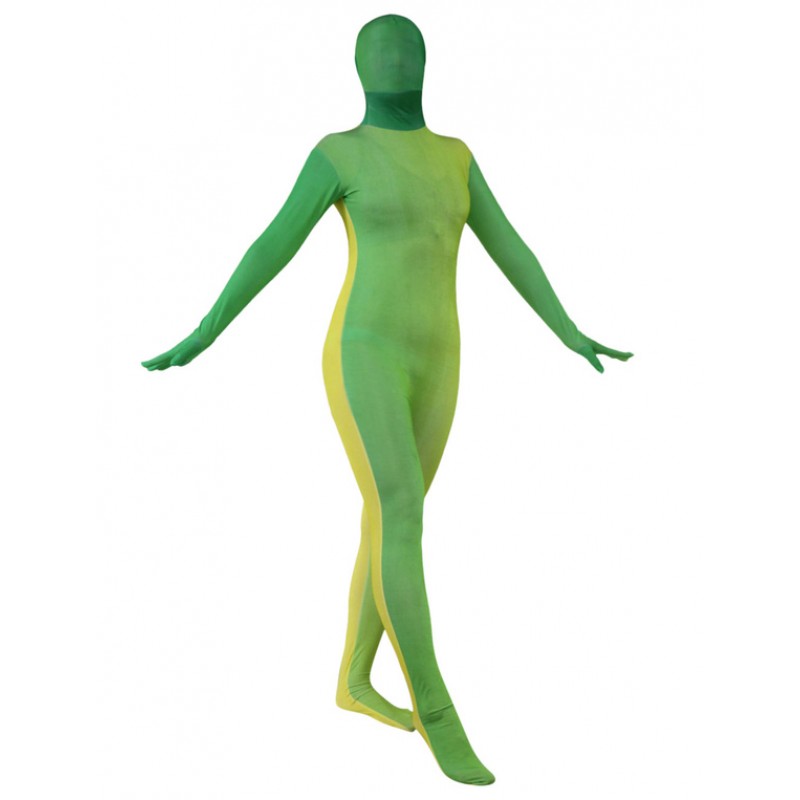 Women Green Split Color Zentai Suit Full Body Lycra Spandex Bodysuit For Leotard