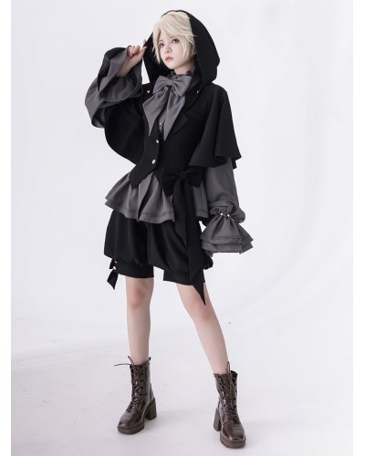 【Pre-sell】 Lolita Ouji Fashion Black Metal Polyester Overcoat Gothic Spring Summer Fall Winter