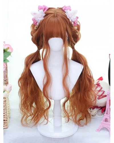 Lolita Wigs Long Heat-resistant Fiber Orange Lolita Accessories Sweet Harajuku Fashion ROCOCO Daily Casual Tea Party