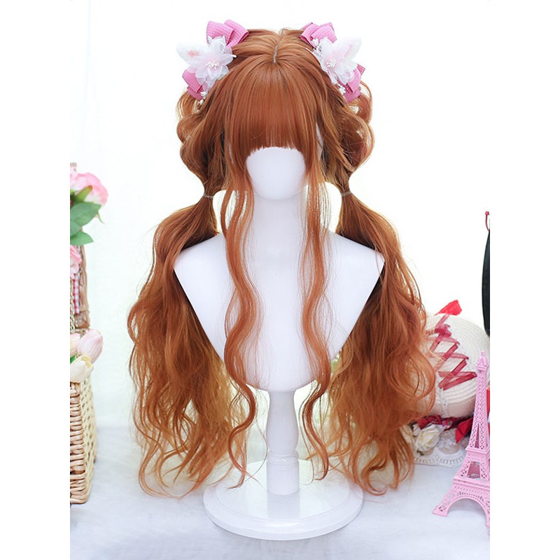 Lolita Wigs Long Heat-resistant Fiber Orange Lolita Accessories Sweet Harajuku Fashion ROCOCO Daily Casual Tea Party