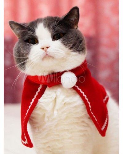 Cat Halloween Costume Santa Clause Red Cape Pet Costumes Halloween Christmas