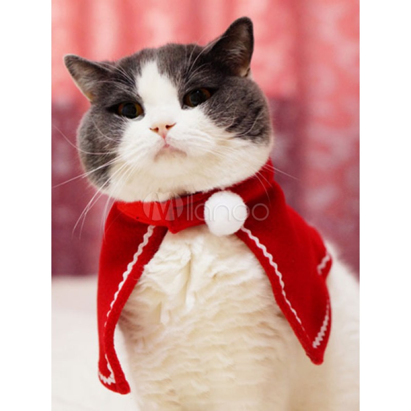 Cat Halloween Costume Santa Clause Red Cape Pet Costumes Halloween Christmas