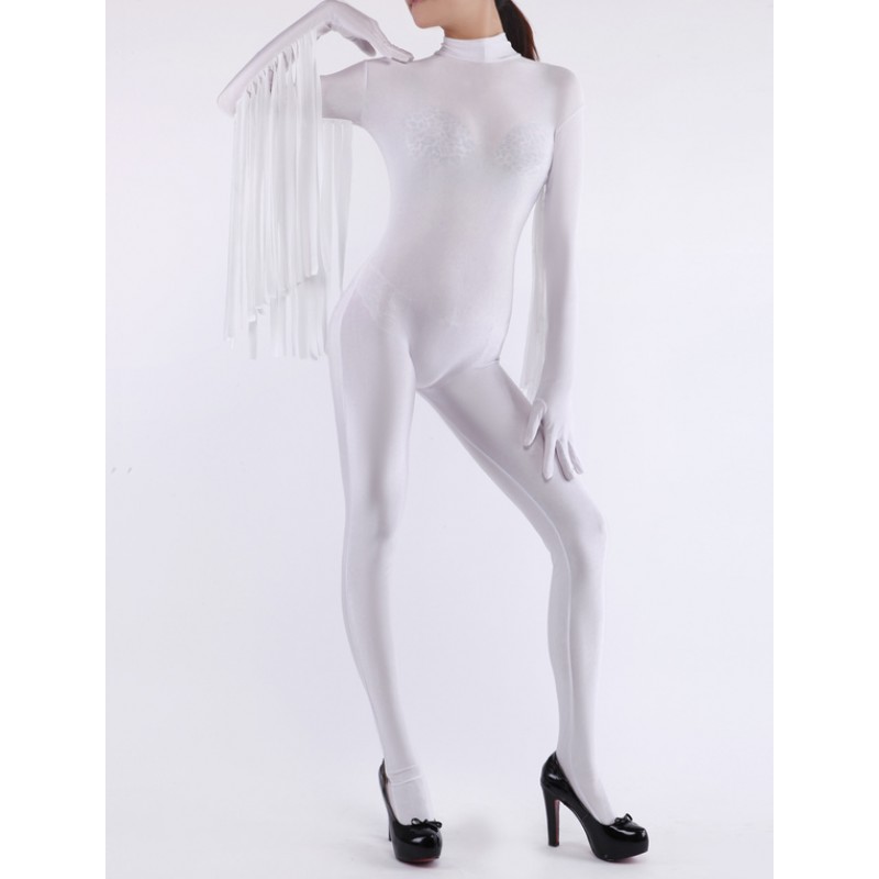 Unisex White Lycra Spandex Unicolor Zentai Suits