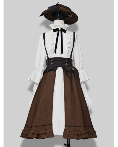 Lolita SK Coffee Brown Ruffles Lolita Skirts Steampunk Gothic Spring Summer Fall Winter