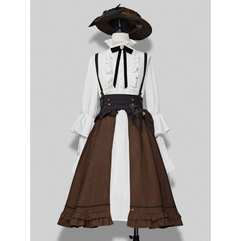 Lolita SK Coffee Brown Ruffles Lolita Skirts Steampunk Gothic Spring Summer Fall Winter