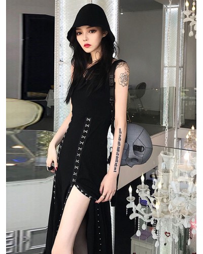 Gothic OP Dress Punk Polyester Metallic Pattern Long One Piece Dress