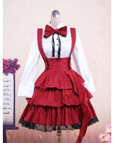 Cotton White Long Sleeves Blouse And Black Ruffles Lolita Skirt Outfit