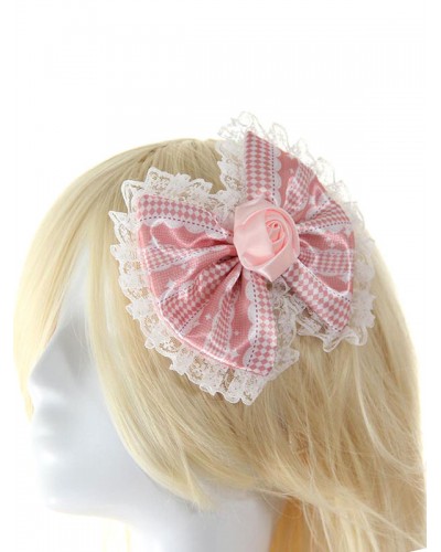 Pink Chic Lace Flower Bows Synthetic Lolita Hair Accessories Lovely Ball