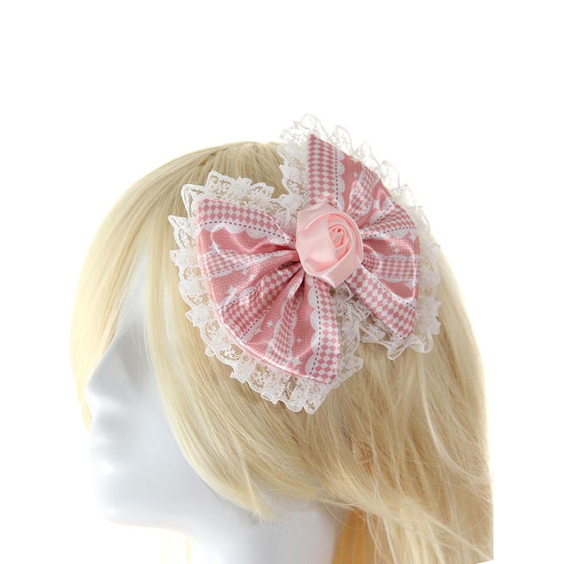 Pink Chic Lace Flower Bows Synthetic Lolita Hair Accessories Lovely Ball