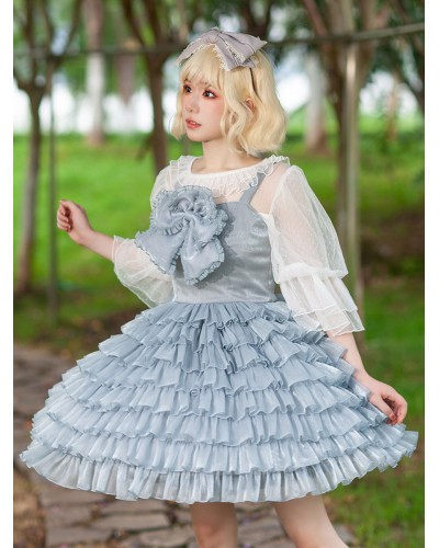 Sweet Lolita Dress Tulle Sleeveless Ruffles Jumper Dress