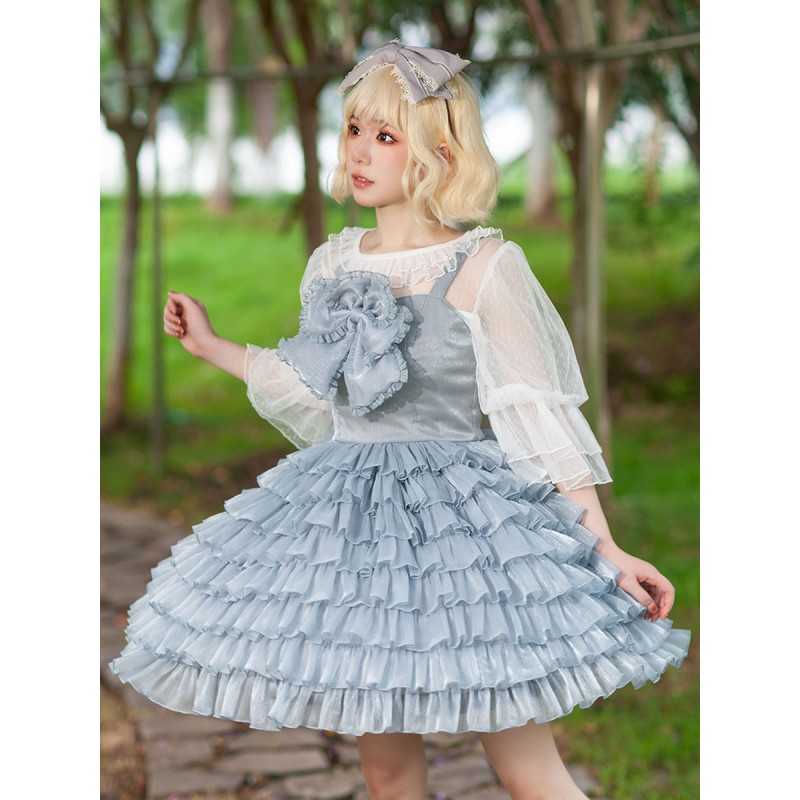 Sweet Lolita Dress Tulle Sleeveless Ruffles Jumper Dress