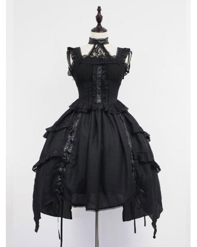 Gothic Lolita JSK Dress Lace Frill Lolita Jumper Skirts