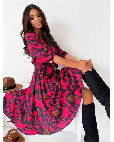 Women Floral Print Casual Long Sleeves Midi Dress Spring Summer Fall