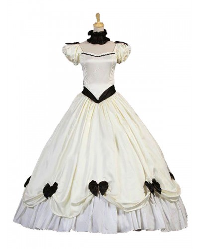 Women Ecru White Costumes 's Ruffles Bows Polyester Dress Marie Antoinette Costume Masquerade Ball Gown Tunic Retro