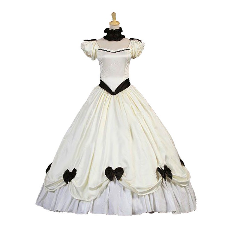 Women Ecru White Costumes 's Ruffles Bows Polyester Dress Marie Antoinette Costume Masquerade Ball Gown Tunic Retro