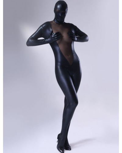 Morph Suit Sexy Black Shiny Metallic Catsuit Women's Full Body Suit Bodysuit