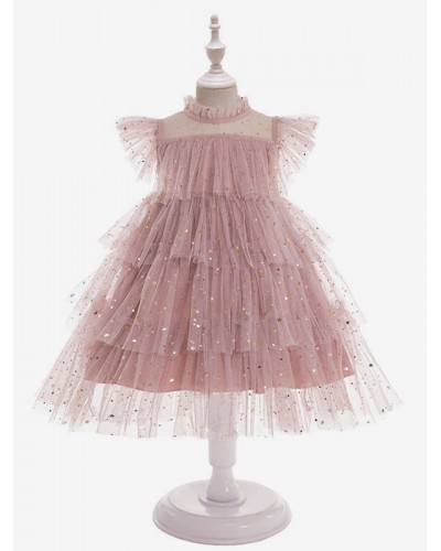 Polyester Daily Casual Ruffles Sleeveless Polyester Summer Dress Glitter Pink Kids' Lolita Dresses