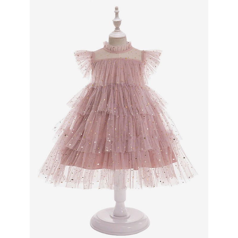 Polyester Daily Casual Ruffles Sleeveless Polyester Summer Dress Glitter Pink Kids' Lolita Dresses