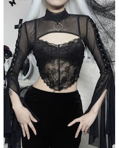 Lolita Cover-ups Black Grommets Lace Up Top Polyester Lolita Outwears Tops Gothic Daily Casual