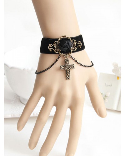 Gothic Lolita Bracelet Velour Chains Metal Details Black Lolita Accessories