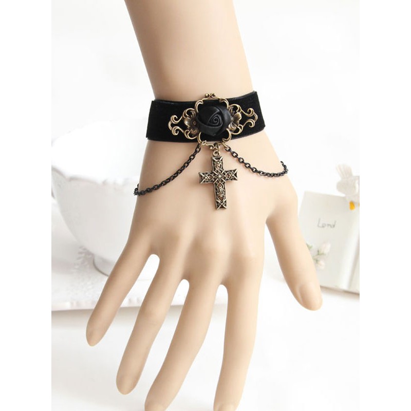 Gothic Lolita Bracelet Velour Chains Metal Details Black Lolita Accessories