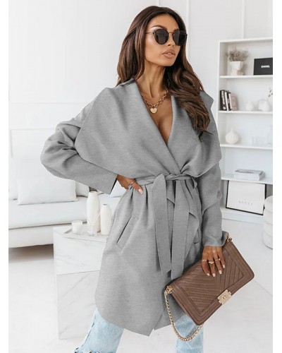 Coat For Woman Khaki Turndown Collar Long Sleeves Maxi Coat Casual Street Wear