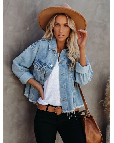 High Waist Turndown Collar Oversized Relaxed Fit Chic Street Outerwear For Women Denim Jacket Spring Fall