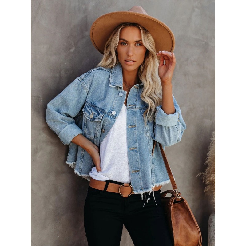 High Waist Turndown Collar Oversized Relaxed Fit Chic Street Outerwear For Women Denim Jacket Spring Fall