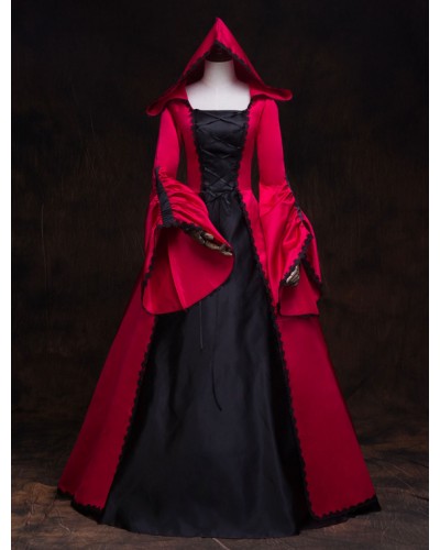 Victorian Dress Costume Women's Red Hooded Masquerade Ball Gowns Long Trumpet Sleeves Victoria Era Clothing Retro Costume Royal Mardi Gras Halloween