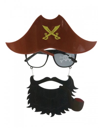 Unisex Halloween Pirate Decorations Coffee Brown Polyester Fiber Hat Glasses Beard Holiday Pirate Decorations Full Set