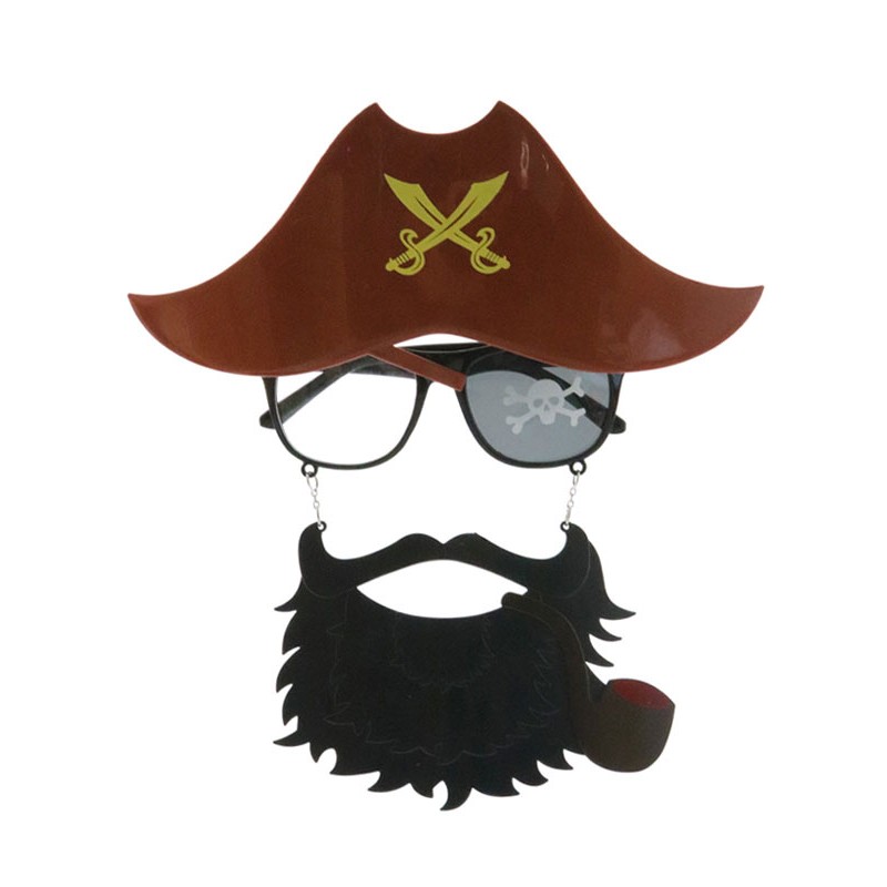 Unisex Halloween Pirate Decorations Coffee Brown Polyester Fiber Hat Glasses Beard Holiday Pirate Decorations Full Set