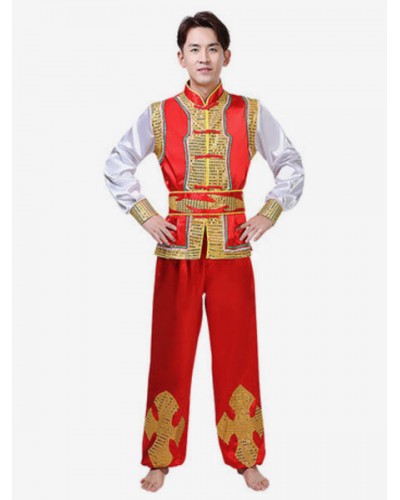 Men's Dance Costume Patchwork Long Sleeve Top And Pant Set Halloween Dancing