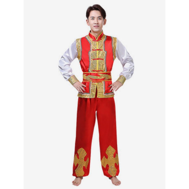 Men's Dance Costume Patchwork Long Sleeve Top And Pant Set Halloween Dancing