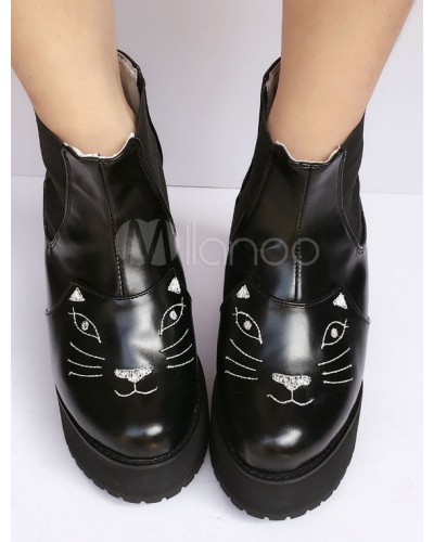 Sweet Lolita Shoes Black Cat Platform Round Toe Lolita Boots