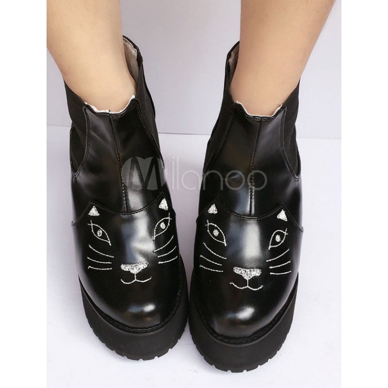 Sweet Lolita Shoes Black Cat Platform Round Toe Lolita Boots