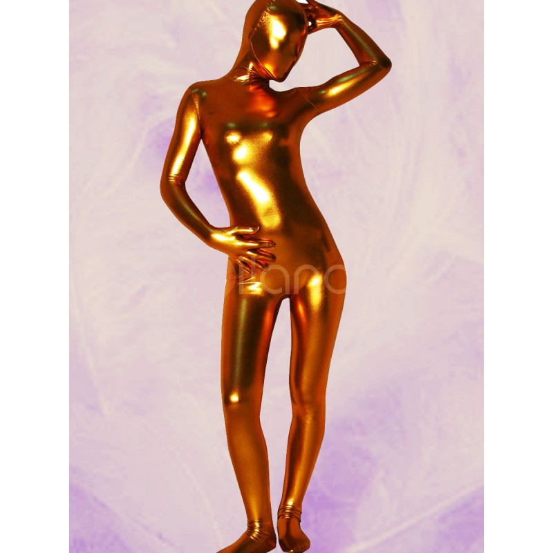 Unisex Halloween Golden Shiny Metallic Zentai Suit Solid