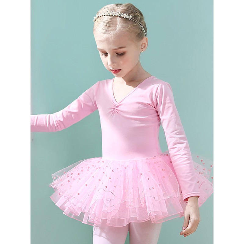 Women Ballet Dance Costumes Pink 's Kid's Dancer Cut Out Ruffles Polka Dot Pleated Cotton Blend Dress Performance Wear Tunic Elegant Art Deco/Retro