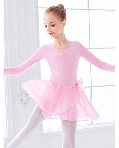 Women Ballet Dress Pink 's Kid's Dancer Bows Pleated Artwork Pleated Cotton Blend Dress Performance Wear Tunic Elegant Art Deco/Retro