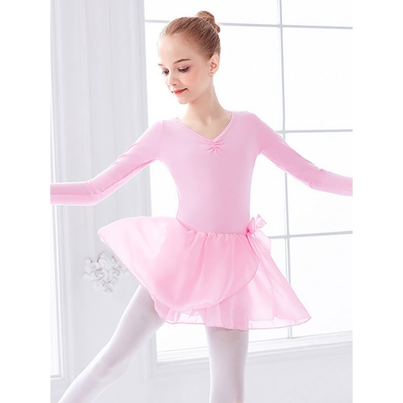 Women Ballet Dress Pink 's Kid's Dancer Bows Pleated Artwork Pleated Cotton Blend Dress Performance Wear Tunic Elegant Art Deco/Retro