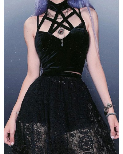 Black Punk Style Camisole Top Halter Lolita Top Steampunk Gothic