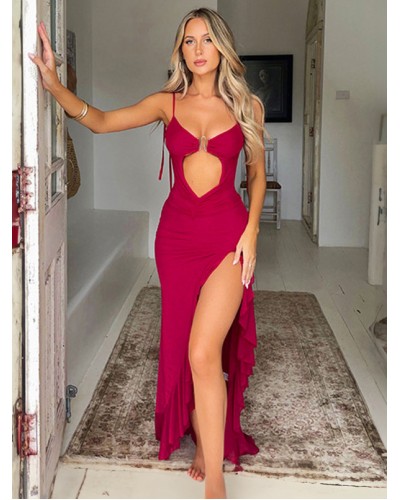 Women Bodycon Dresses Red Straps Neck Cut Out Backless Chic Sleeveless Pencil Dress Sexy Chic  Modern Beach Party Resort Wear