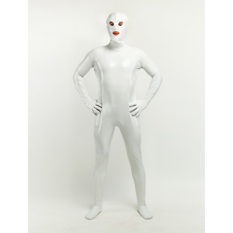 Unisex Halloween White Open Mouth And Open Eyes Designed PVC Clothes Halloween Solid