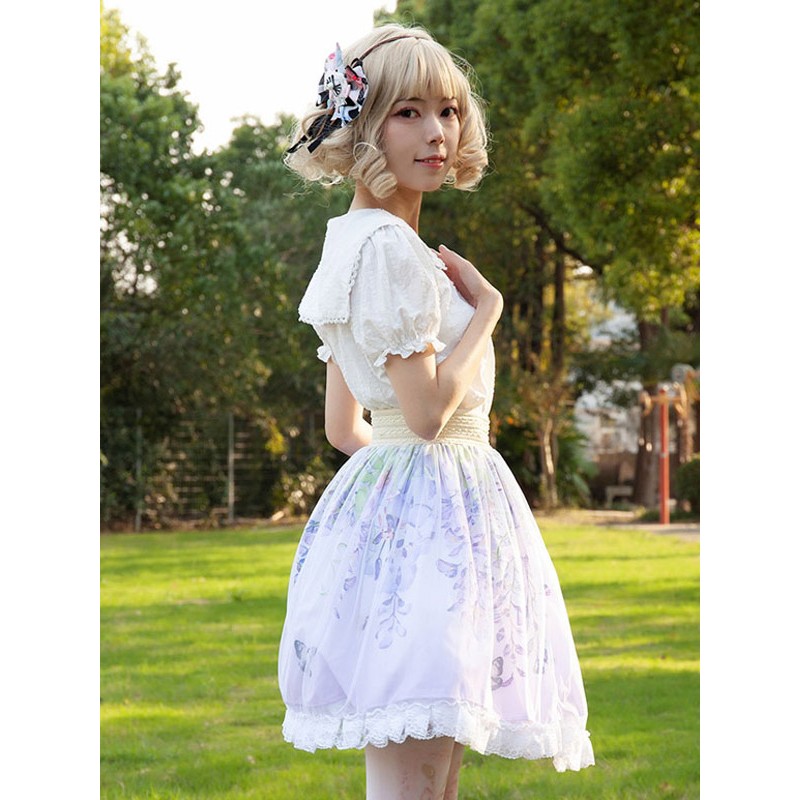 Sweet Lolita SK Floral Print As Image Ruffles Lolita Skirts